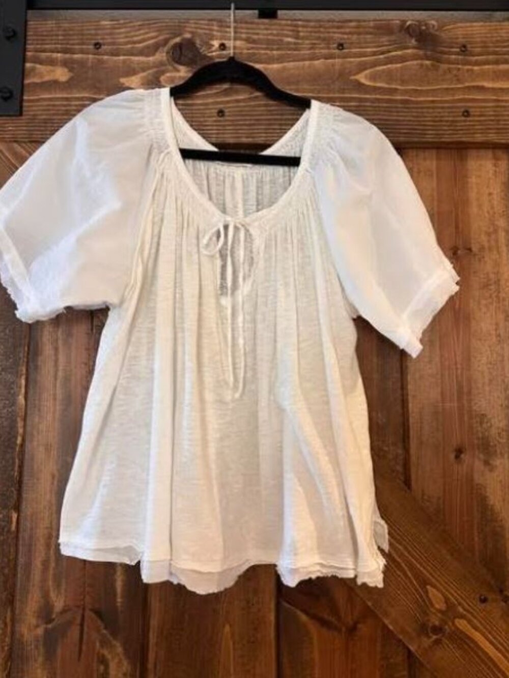 We The Free | Free People Linen & Cotton Peasant Blouse White Sz S